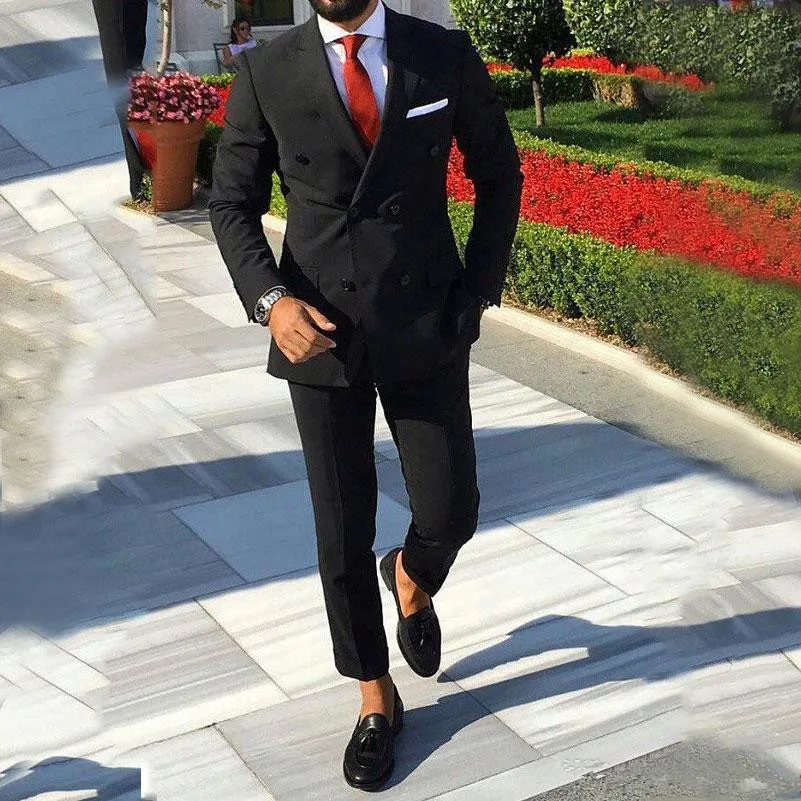 Черные мужские костюмы Smart повседневное Бизнес Slim Fit Свадебные смокинги для женихов Жених одежда двубортный жених