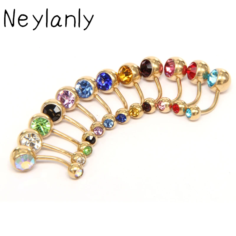 

10PCS 2019 Trendy Crystal Piercing Navel Bohemian Gold Color Belly Bar Navel Belly Button Ring Boho Belly Ring Piercing jewelry