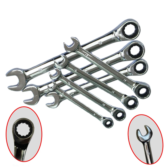 7PCS 8 19mm Combination Ratchet Wrenches with Keys Gear Ring Reversible