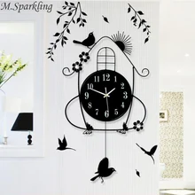 M.Sparkling Wall Decorations Lively Spring Scene Magpie Flower Sun Wall Clocks Mute Home Hanging Wall Watches Chriatmas Gifts
