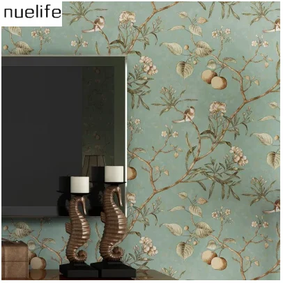 

wallpaper retro old apple tree flower bird pattern wallpaper bedroom living room background non-woven pastoral wallpaper N12