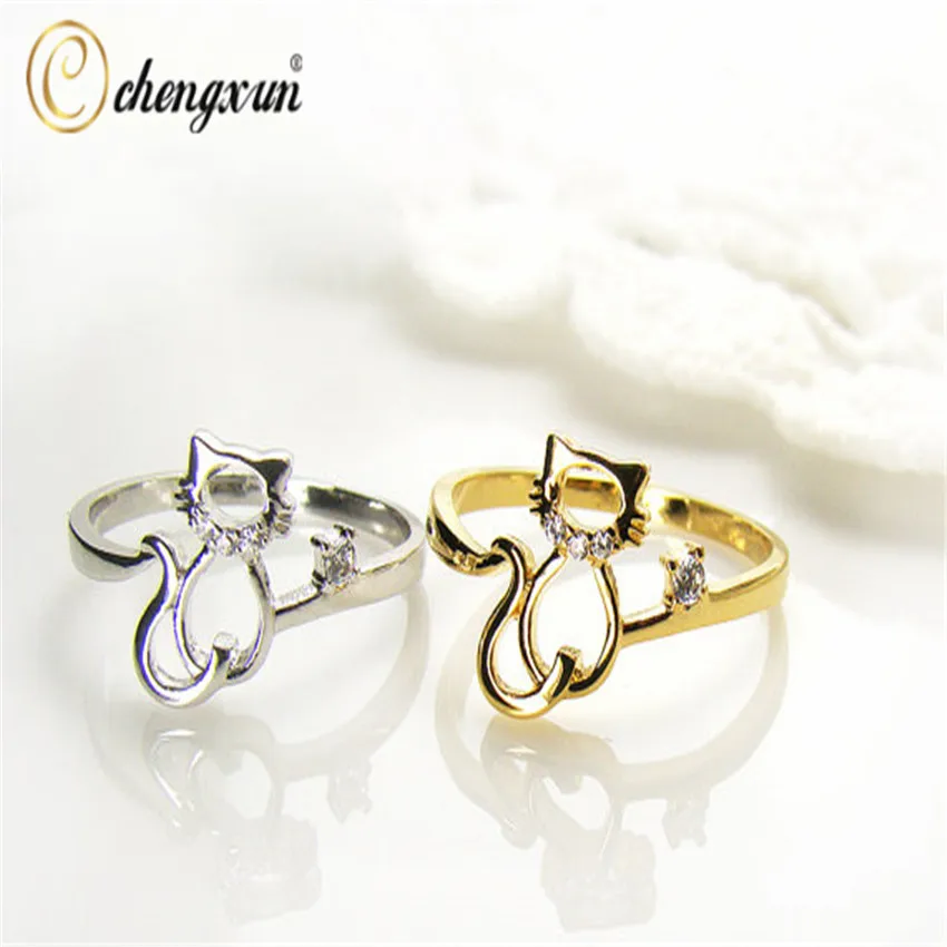 CHENGXUN New Style Fashion Lovely Animal Jewelry Cat Rings Ladies Girls Kids AAA+ Cubic Zirconia Crystal Midi Finger Rings
