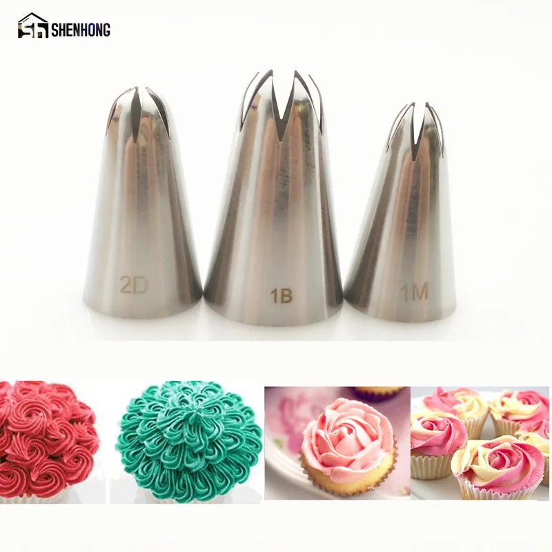 

SHENHONG 3PCS Icing Piping Tips Sets Stainless Steel Rose Cream Sugarcraft Bakeware Cupcake Cake Decorating Pastry Nozzles