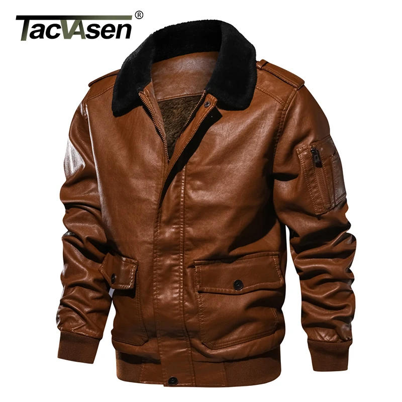 

TACVASEN Men Leather Jacket Winter Bomber Jacket Autumn Military Fleece Jacket Coat Motorcycle Windbreaker EUR Size PU Leather