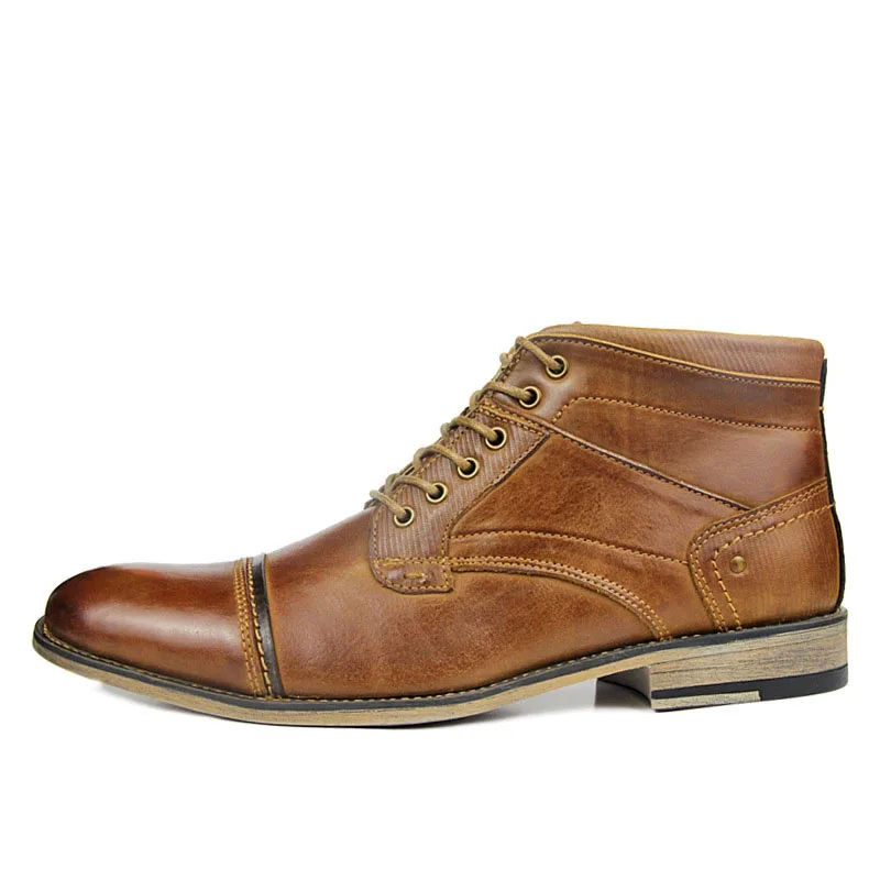 Мужские ботинки из натуральной кожи в винтажном стиле; обувь на шнуровке с высоким вырезом; мужские модные повседневные кожаные ботинки с перфорацией типа «броги»