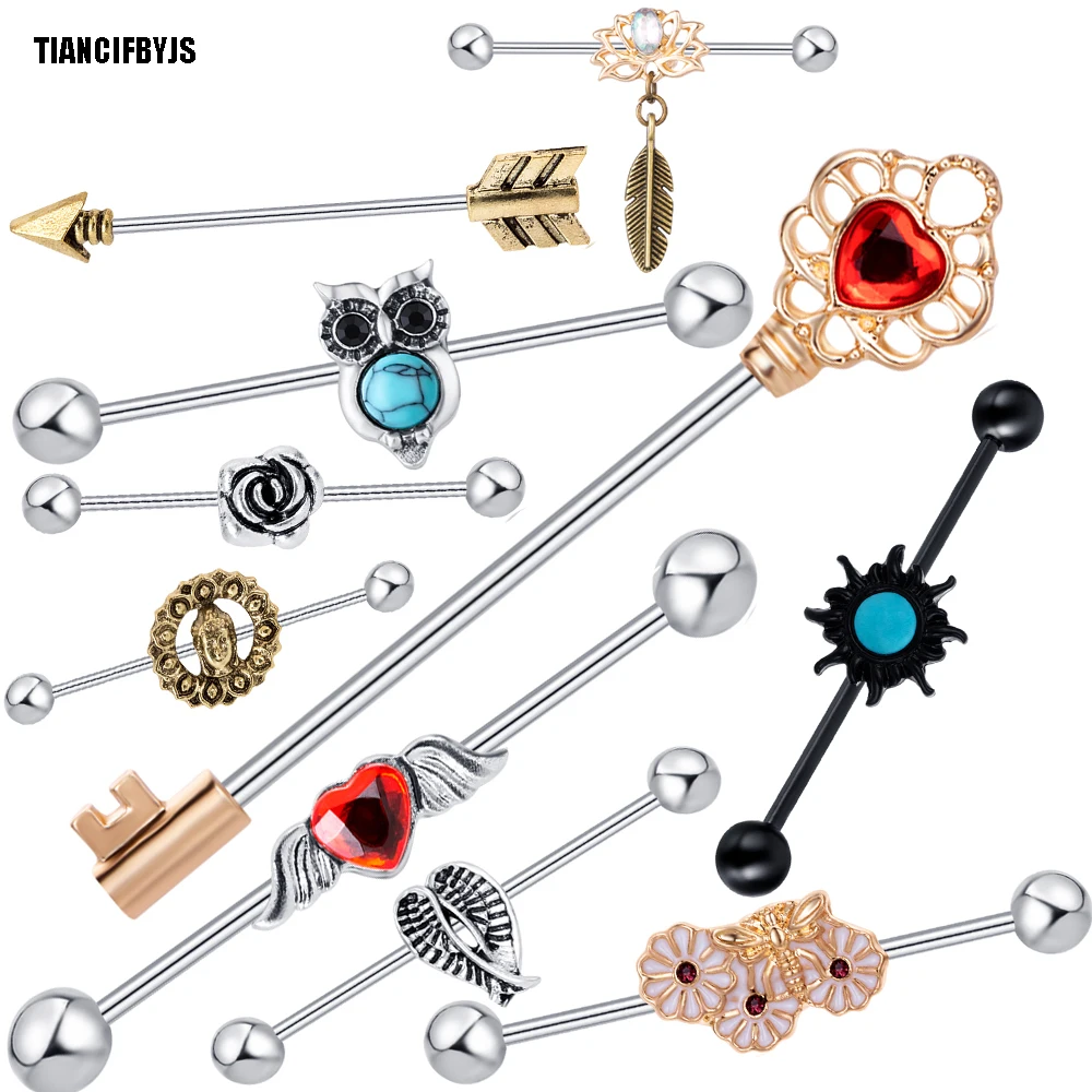 

TIANCIFBYJS Stainless Steel Industrial Piercing Earring Cartilage Stud Barbell Straight Body Jewelry Ear Pircing Bar 20pcs 14g