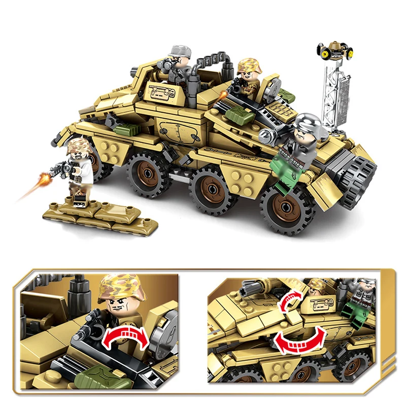 

Military Germany Armored Vehicle Building Blocks WW2 Army truck Bricks Soldiers Figures Weapon Blocks Toys for Children Boys