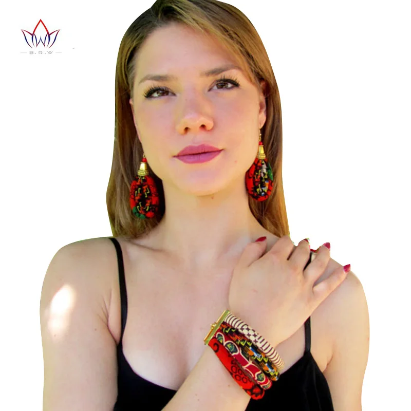 

BRW 2019 African Print Earrings and Bracelet Set Funky Jewelry Set Ankara Multi Color Braclet&Earrings 2 Pieces WYB202