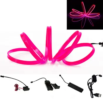 

1PCS EL Wire Neon Light Dance Festival Party Car Decor Light Flexible EL Wire lamps Rope Tube LED Strip Pink With USB Controller