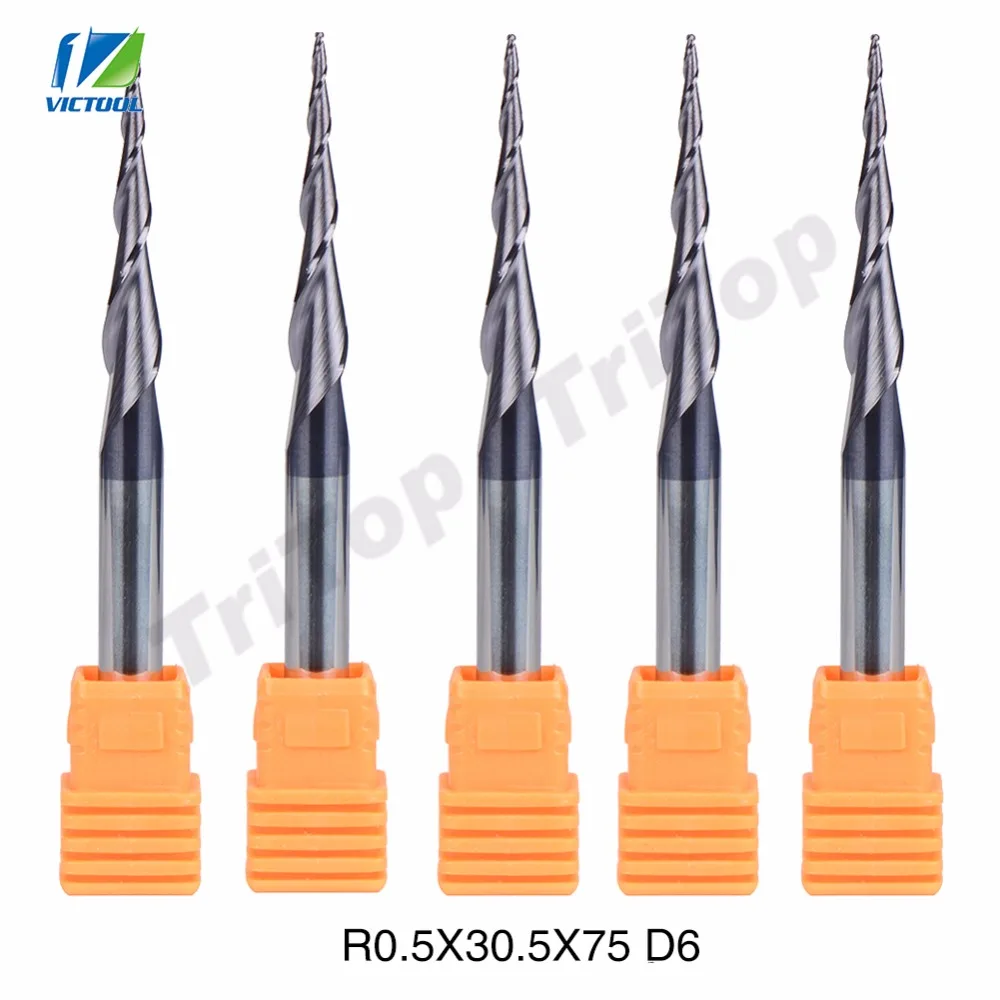 5 шт./лот R0.5 * D6 30 75L 2F HV3300 твердосплавное покрытие из карбида вольфрама конусная