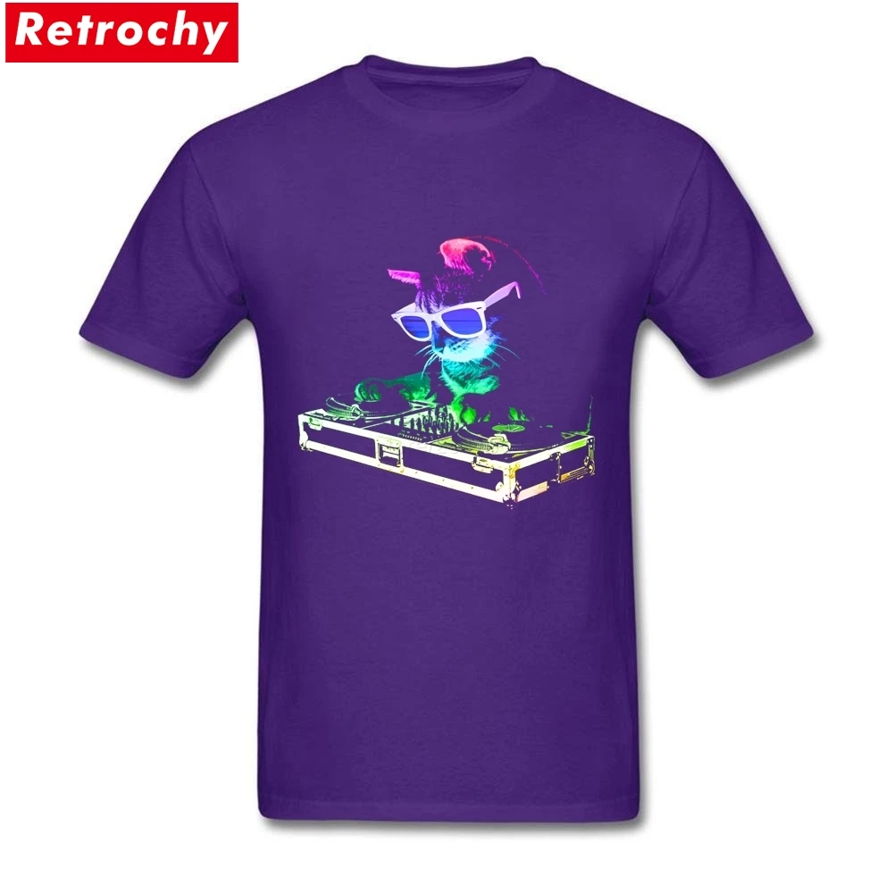 Летний неоновый дом Pussycat Радуга DJ Kitty светильник футболки для мужчин повседневная хлопковая футболка с коротким рукавом Печать для мужчин - Цвет: Фиолетовый