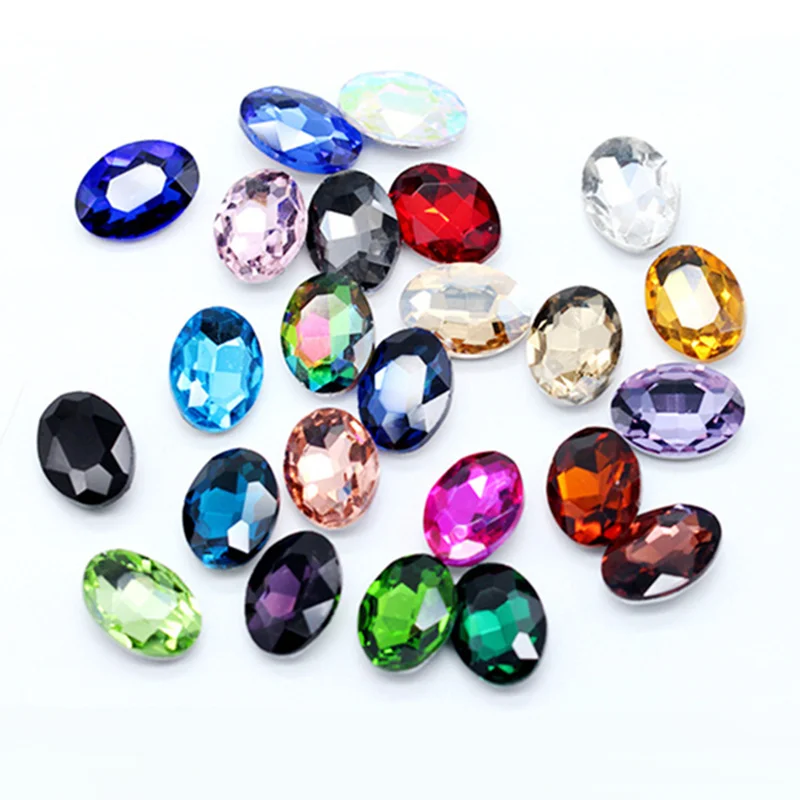  50pcs/bag 4*6mm 22 Colors Oval Nail Gems Pointback Crystals Glass Nail Art Accessory Decoration