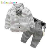 Комплект одежды для новорожденных из 2 предметов на весну-осень, модная футболка в полоску с длинными рукавами для маленьких джентльменов+ штаны, комплекты одежды для маленьких мальчиков, BC1625