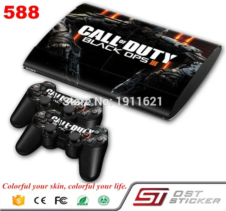 

OSTSTICKER 1 Set New Vinyl Skins Sticker for Sony PS3 Super Slim 4000 Console and 2 PCS Controllers Skins Covers