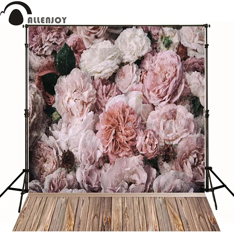 

Allenjoy Photographic background Wooden flower pink stitching newborn vinyl backdrops photography photocall send rolled