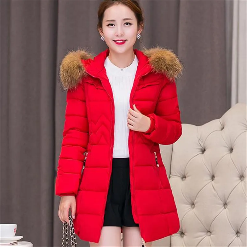 

M-3XL 2016 New Fashion Women Winter Cotton-padded Coat Female Fur Collar Hooded Jacket Lady Long Zipper Outwear 4 Colors ZS206