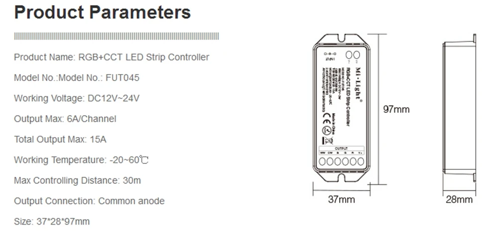 Mi светильник FUT045 RGB+ CCT светодиодный контроллер 2,4 ГГц беспроводной RF Max 15A DC12V/24 В для RGB/RGBW/RGBWW/RGB+ CCT светодиодный светильник