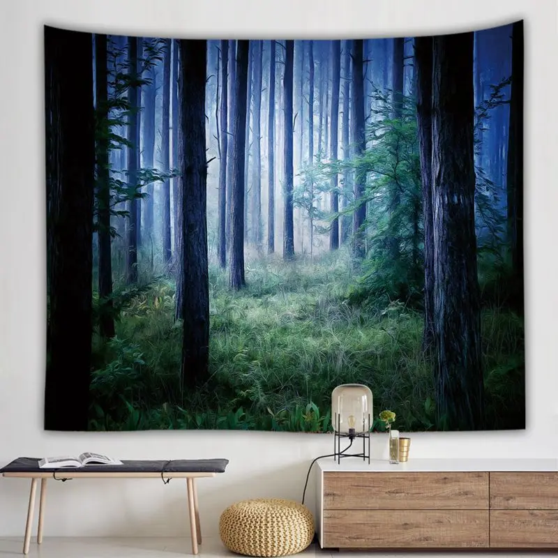 wild woodland tapestry nature scenery wall hanging decoration trees forest tapiz modern farmhouse decor - Цвет: 3