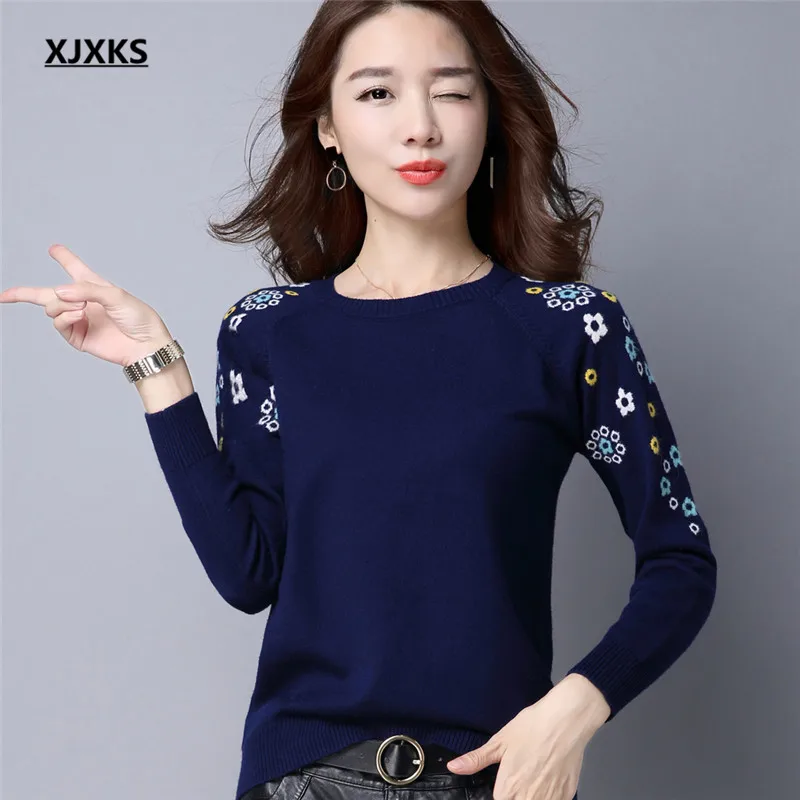 XJXKS, вязаный женский свитер,, осенние и зимние женские свитера, высокое качество, длинный рукав, пуловер, женский джемпер