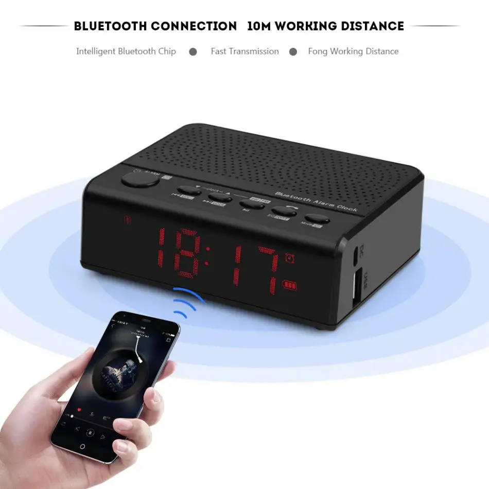 Leadstar Portable Wireless Bluetooth Alarm Clock Speaker FM Radio