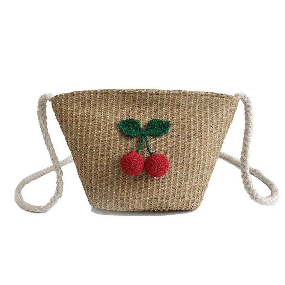 

Fashion Ladies Shoulder Bags Vintage Small Cherry Woven Messenger Bag New Summer Small Fresh Straw Bag Women's Shoulder Bag