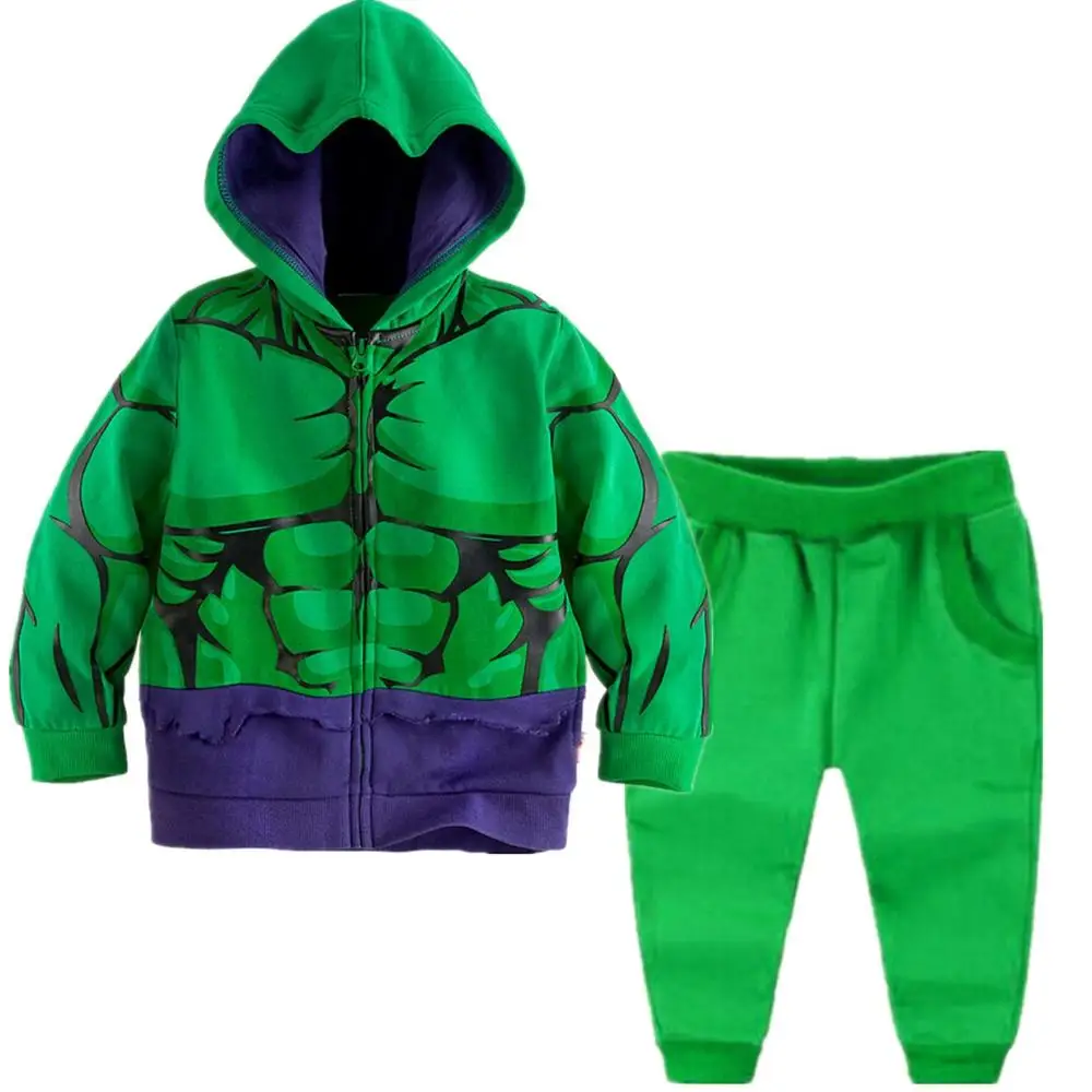Детский комплект одежды с человеком-пауком для маленьких мальчиков, толстовка с капюшоном с супергероем, капитаном Америкой+ штаны, детский спортивный костюм - Цвет: hulk