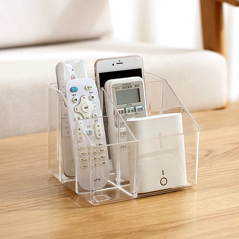 TV Remote Control Phone Storage Box Key Pen Glasses Organizer Desktop Clear Transparent Stand Holder Cosmetic