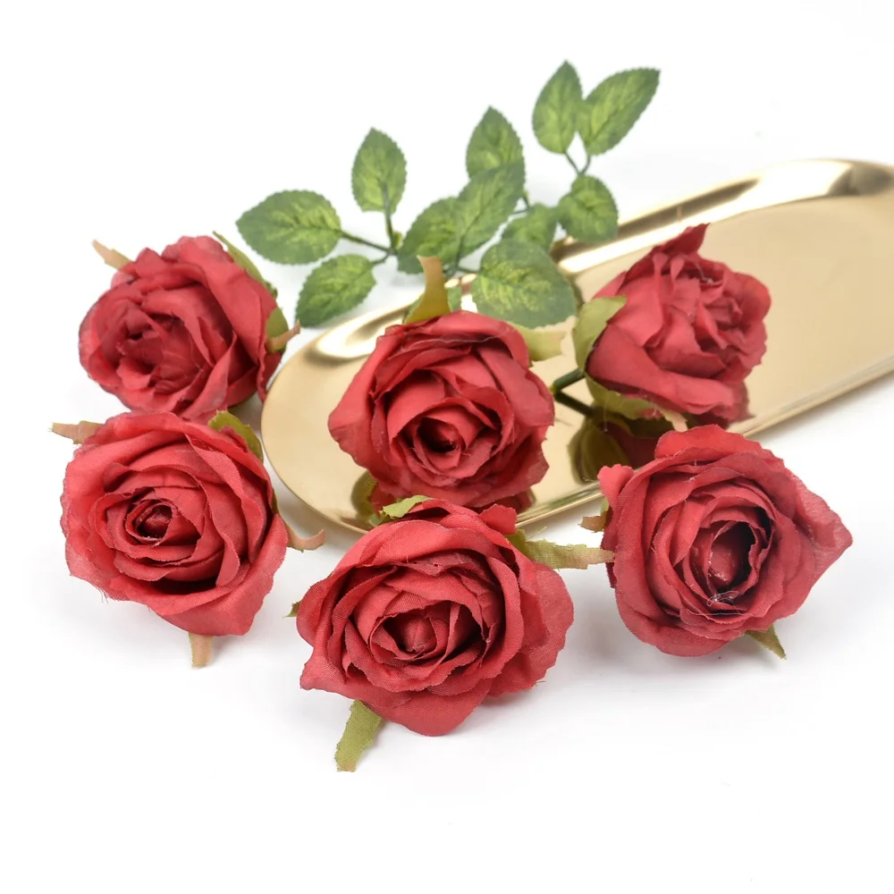 5 шт. искусственный цветок 6 см Шелковая Роза голова для свадьбы украшения для дома на Рождество DIY отделка для обуви и шляп аксессуары цветок - Цвет: Dark red