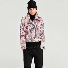 Осенне-зимняя новая мотоциклетная куртка модная замшевая куртка с цветочным принтом и отложным воротником на молнии, Тонкая Повседневная укороченная куртка, пальто