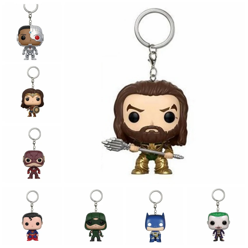 

Justice League Aquaman Cyborg The Flash Batman VS. Superman Wonder Woman Action Figure Keychain Toy green arrow the joker Toys