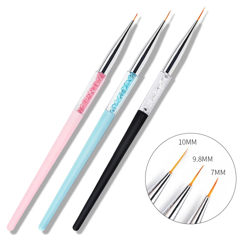 

3pcs Nail Art Brush set Acrylic UV Gel Painting Drawing Line flower Grid Brush Pen Rhinestones Handle Nail Brushes Manicure Tool