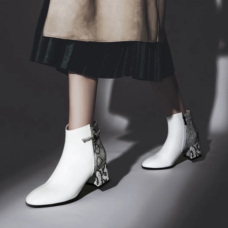 ORCHA LISA/Новые пикантные ботильоны на массивном каблуке; короткие ботинки с принтом змеиной кожи; элегантные ботинки на молнии; женская обувь; женские ботильоны
