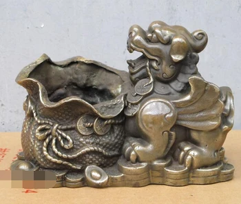 

xd 003173 8"China Bronze Feng Shui Bi Coin wealth Pi Xiu a bag Full of money for you