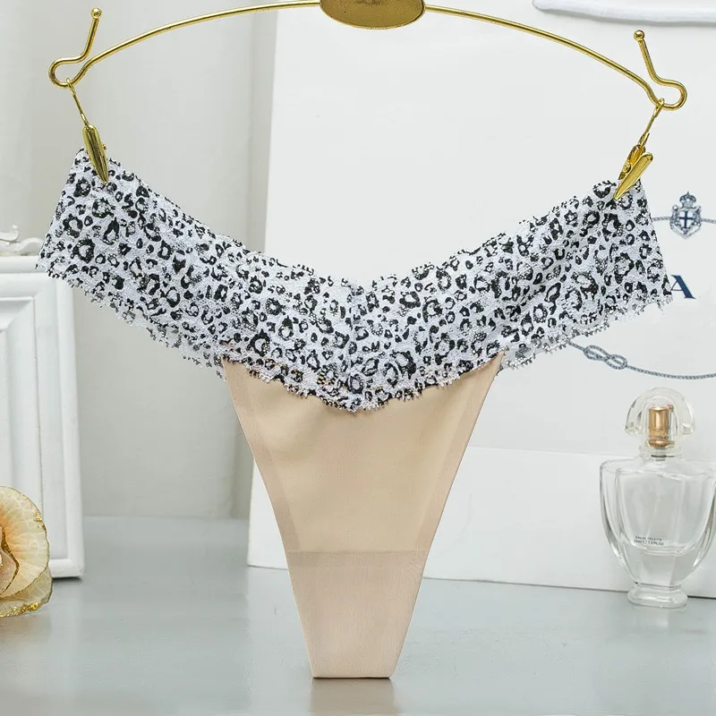 Plus Size Women's Sexy Lace Panties Breathable Cotton Briefs Leopard Female Underwear Tanga Seamless Thongs and G String (10)