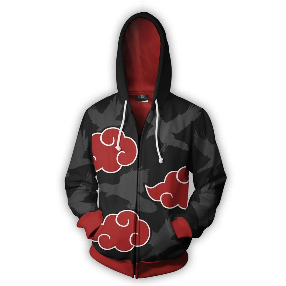 Naruto Akatsuki Sweatshirt Hoodies Zipper Jacket Sleeve Coat Cosplay Costume