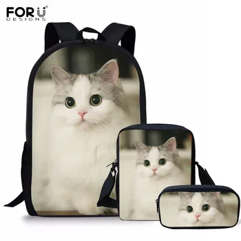 

FORUDESIGNS 3Pcs/Set School Backpack Most Cute Cat in the World Girls Children Orthopedics Rucksack Book Bag Mochilas Mujer 2019
