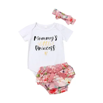 

2019 Newborn Baby Girls Clothes Set Infant Baby Girs Letter Rompers Floarl Bloomers Shorts Outfits Summer Baby Girls Costumes