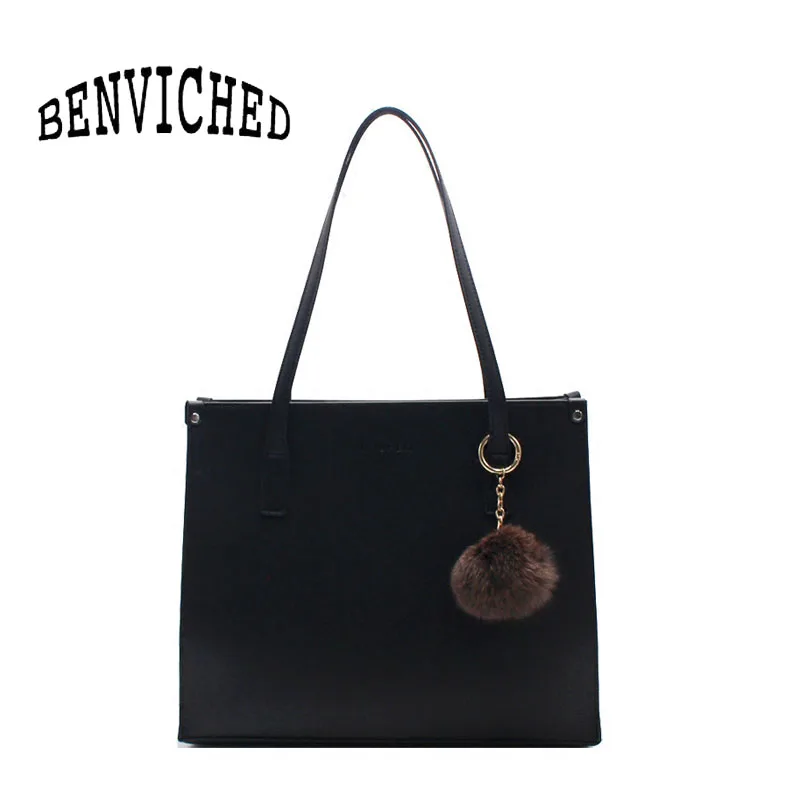 

BENVICHED Ladies' Real leather Tote bag 2019 new fashion Briefcase Pure color handbag single shoulder bag Commuter Bag c375