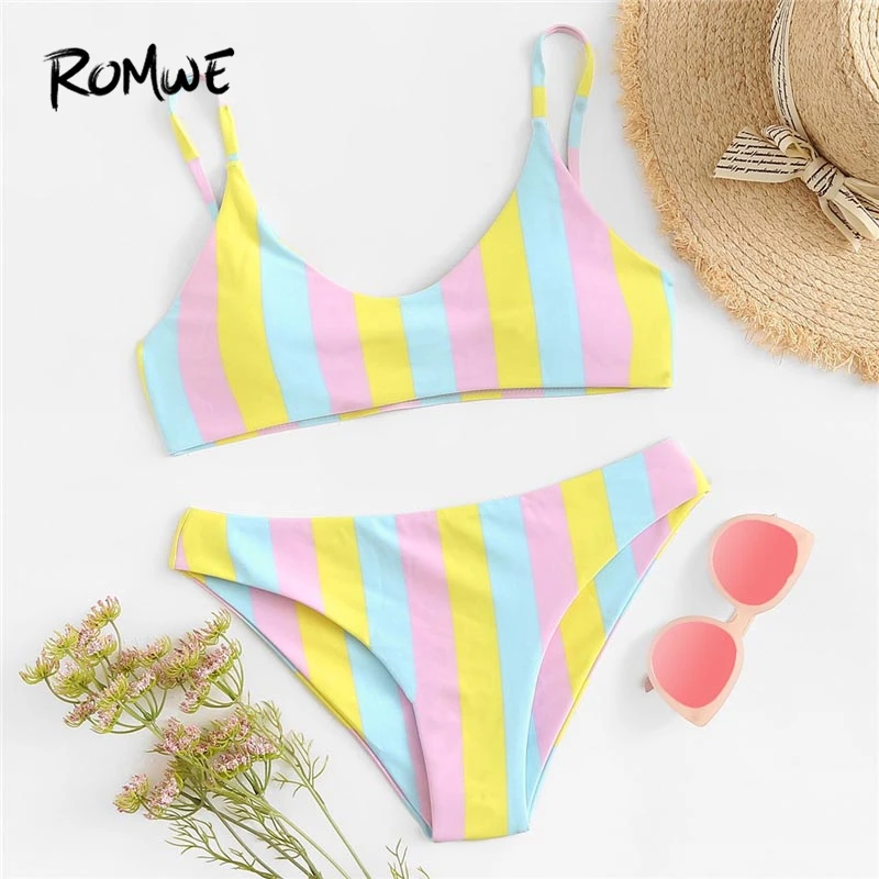 Romwe الرياضة متعدد الألوان مخطط السباحة مجموعة البكيني النساء مثير الشاطئ مثلث ملابس السباحة مع وسادة الصدر الإناث الصيف ملابس السباحة Romwe الرياضة متعدد الألوان مخطط السباحة مجموعة البكيني النساء مثير الشاطئ مثلث ملابس السباحة مع وسادة الصدر الإناث الصيف ملابس السباحة