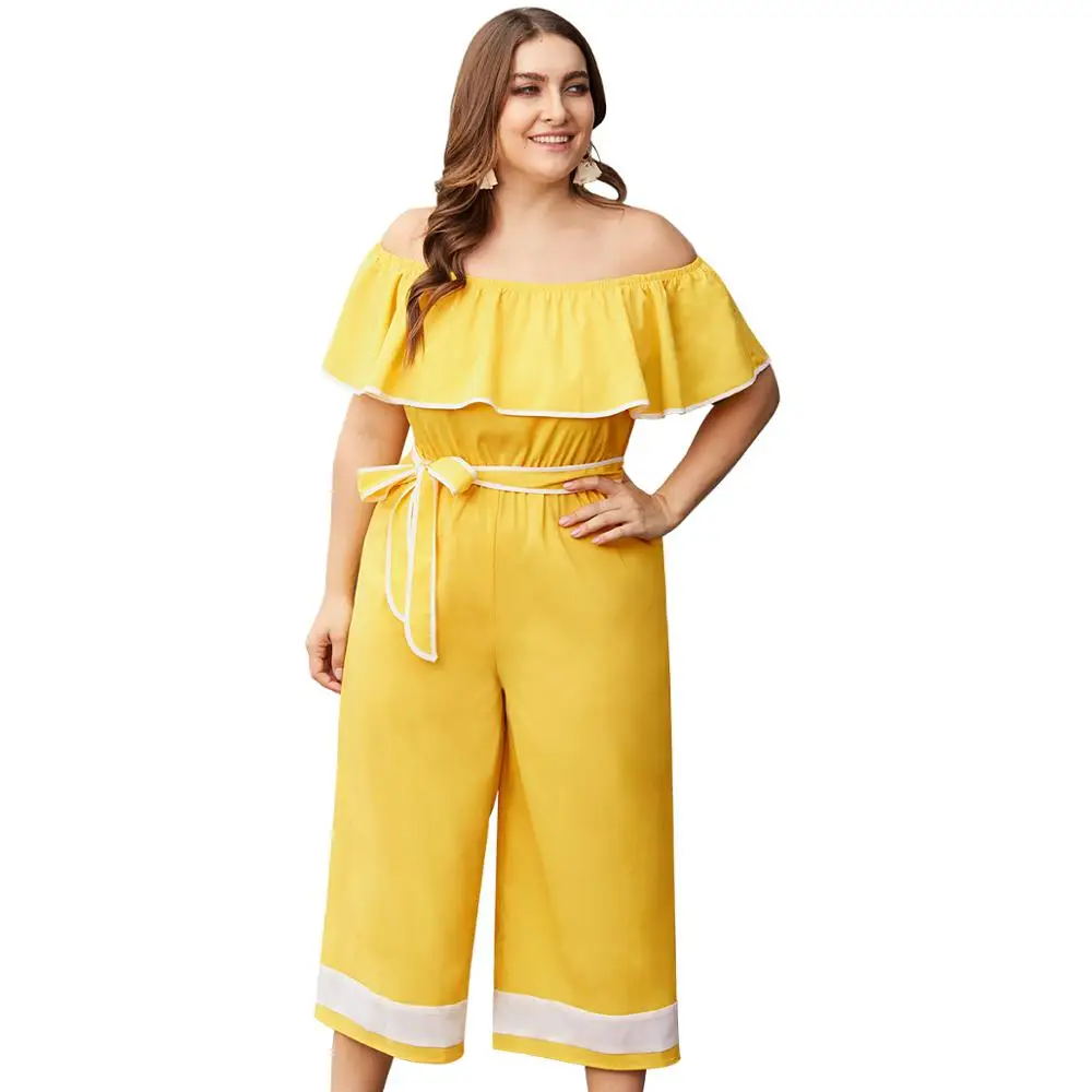 

Plus XL-4XL Women's Ruffled Flounce Off Shoulder Casual Jumpsuits Siamese Trousers Wide leg pants Big Size