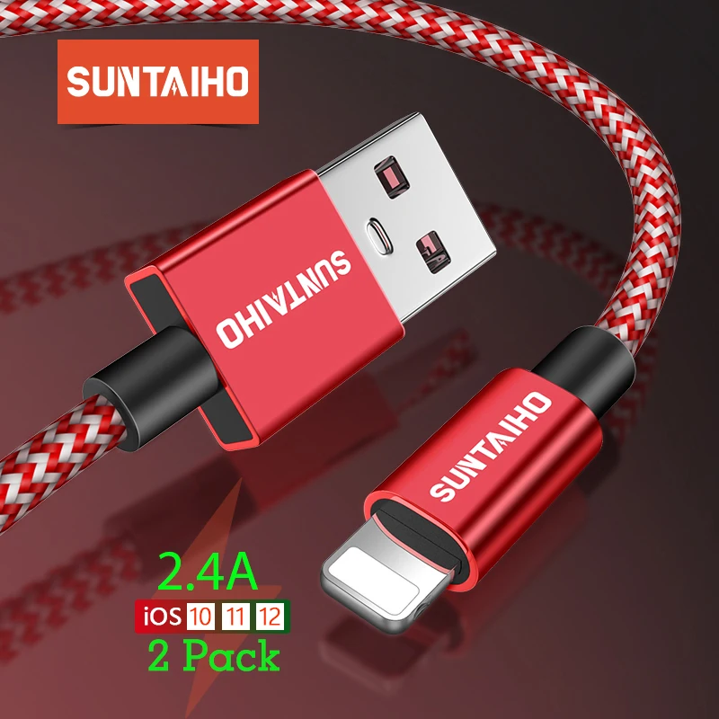 Suntaiho 2.4A كابل يو اس بي ل شاحن آيفون Xs ماكس xr x 7 8 6 زائد 6 s للإضاءة كابل شحن سريع الهاتف المحمول شاحن الحبل