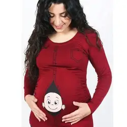 Прекрасный материнства смешные футболки для беременных женская одежда Беременность Мультфильм Топы Детские глядя одежда с длинными