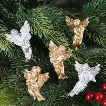 

6 Pcs Silver /Gold Angel Shaped Ornaments Wings Christmas Tree Decorations Home Xmas Tree Hanging pendant Ornament Home Decor