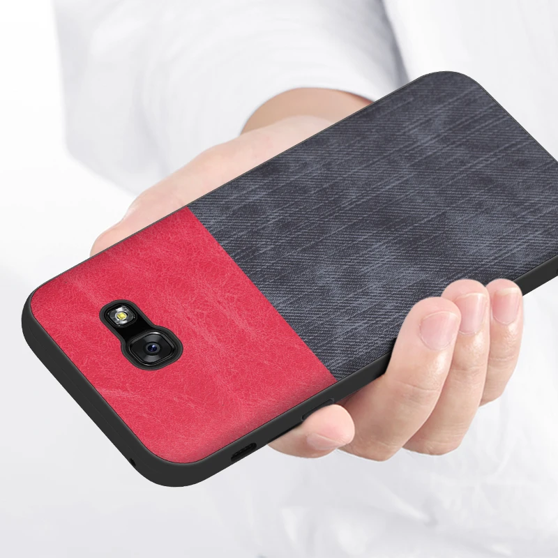Case for Samsung A3 A5 2017 A320F A520F Soft TPU edge shockproof jeans PU leather back cover A7 A720F |