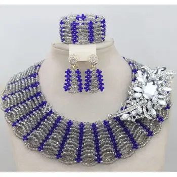 

Hot Sale Nigerian Jewelry Wedding Sets Gray Grey Crystal Choker Necklace Fashion Women African Jewelry Set Free Shipping ABF624