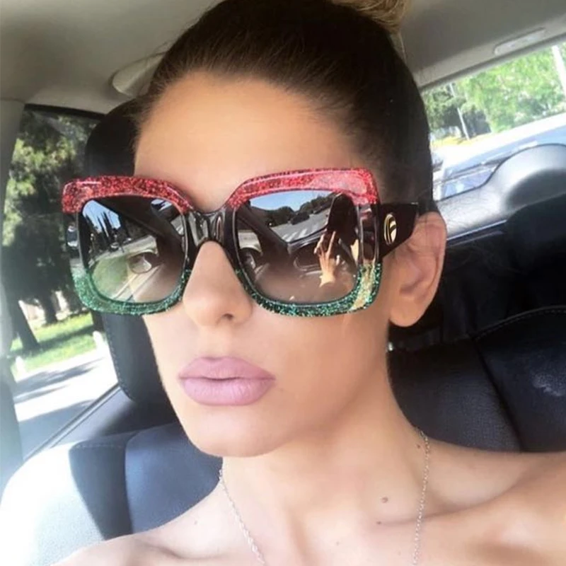 

2018 Unique Brand Sunglasses For Men Women Square Green Red Fashion Lady Sun Glasses for Women's Eyewear Gafas De Sol