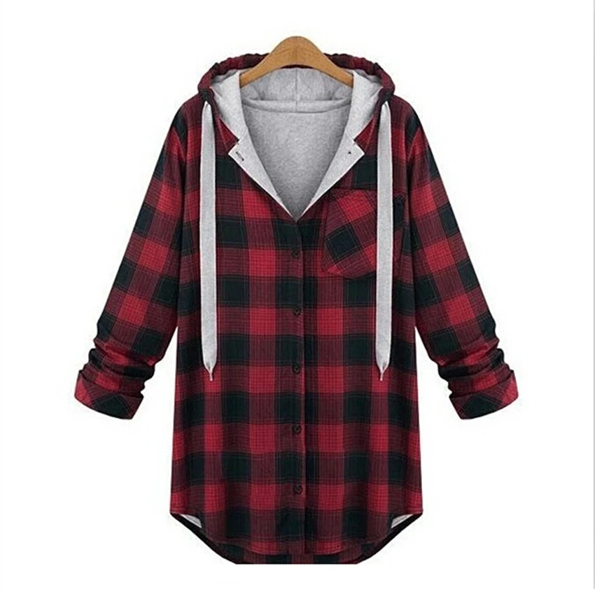 

autumn women hoodies Cotton Casual plus size Plaid shirt women blouse Long sleeves blusas women tops 4XL