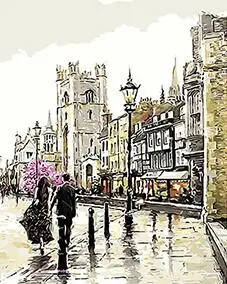 MaHuaf-W505 Paris street building DIY oil painting by numbers coloring on canvas 40x50cm Framed 