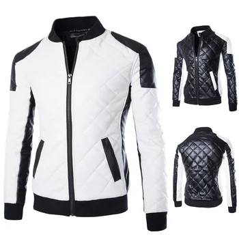

Mens Autumn Winter Leather Jackets Mens Fashion Casual Slim Patchwork Large Size High Street PU Leather Coats Windproof Jackets