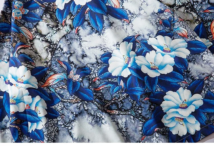 Харадзюку цветочное кимоно куртка японский хип-хоп Мужская уличная куртка синие листья цветочный принт летнее тонкое платье японский стиль